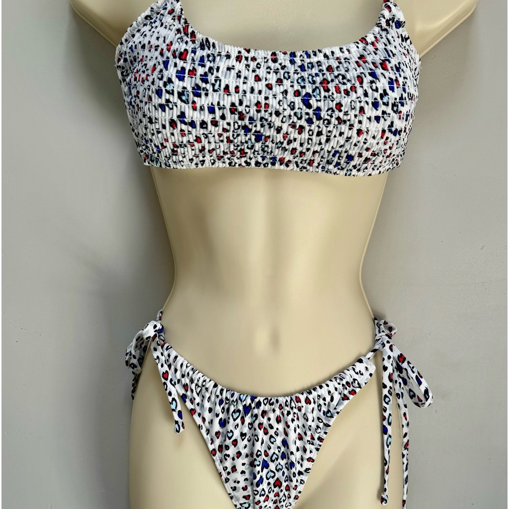 White bikini with Red and Blue hearts size medium